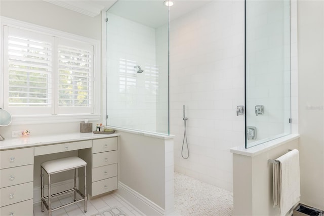 full bath featuring radiator heating unit and a walk in shower