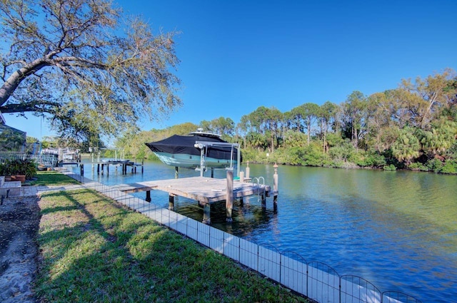 dock area featuring a water view and boat lift