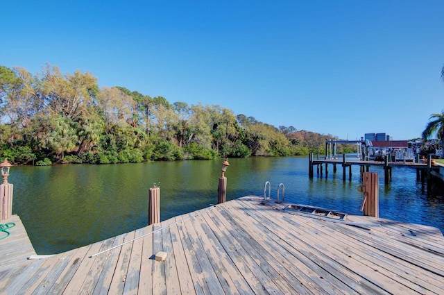 view of dock with a water view