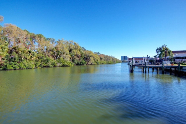 view of dock with a water view