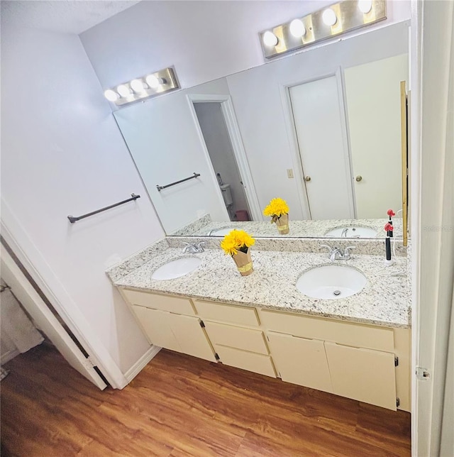 15013 Redcliff Dr, Tampa, FL 33625 - full bath featuring wood finished floors and double vanity