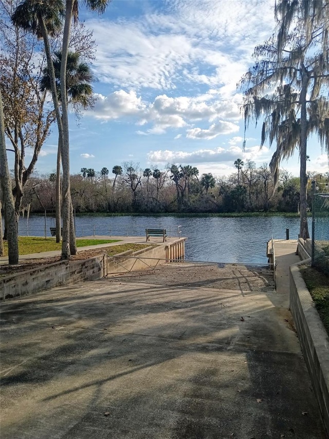 exterior space featuring a dock