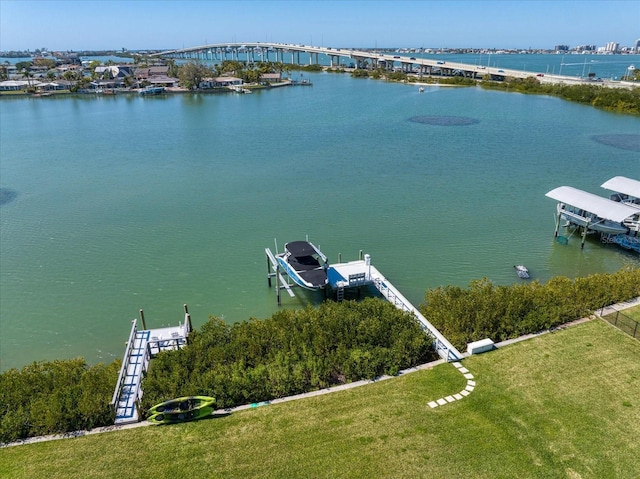 bird's eye view featuring a water view