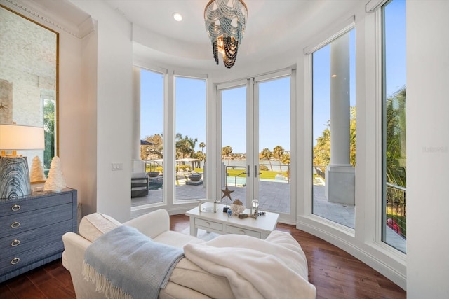 sitting room with recessed lighting and dark wood-style flooring