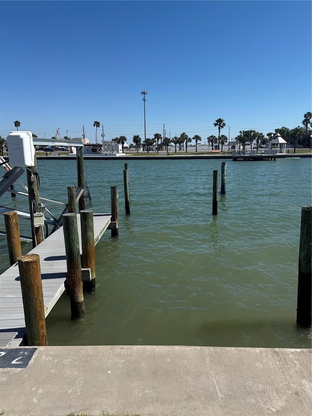 view of dock with a water view