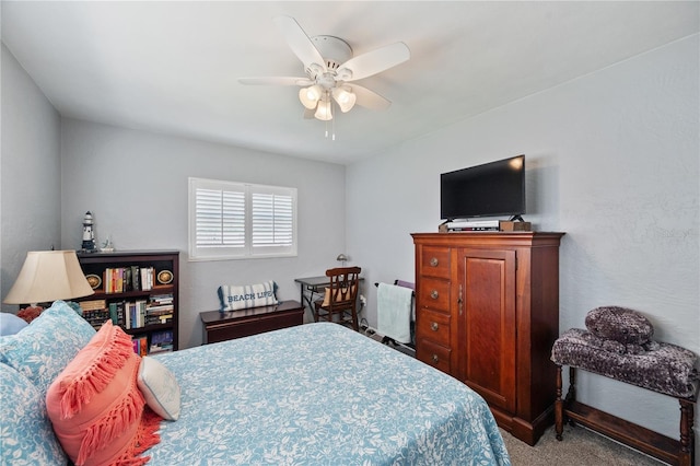 bedroom with carpet floors and ceiling fan