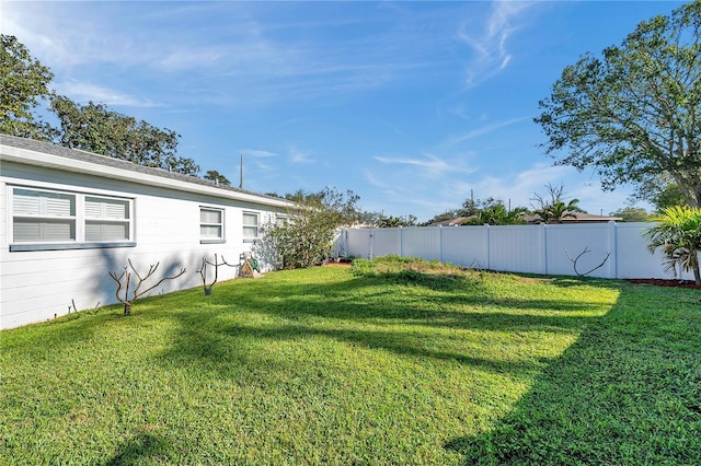 view of yard with a fenced backyard