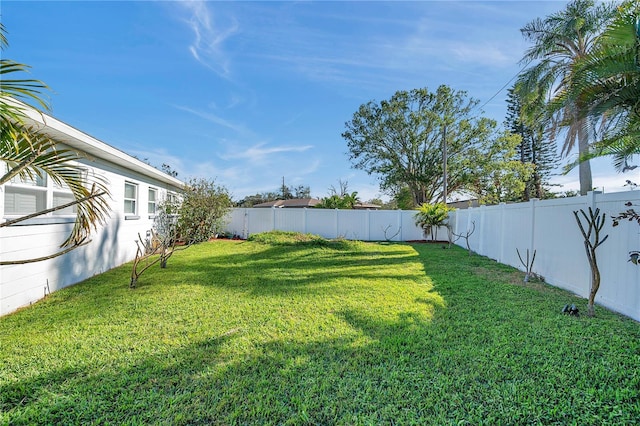 view of yard with a fenced backyard