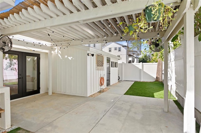 view of patio with fence and french doors