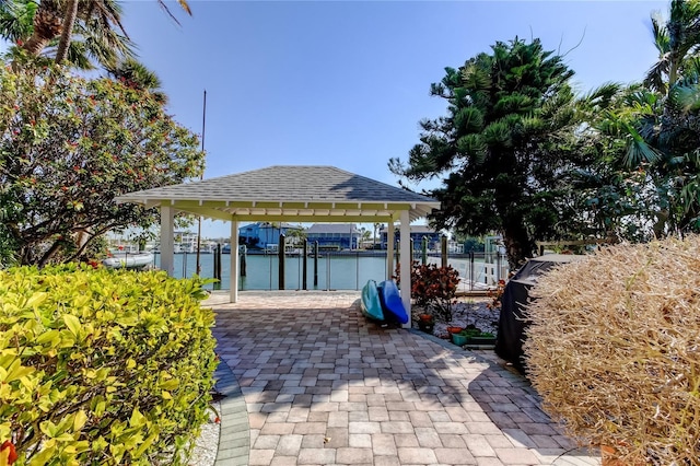 dock area with a gazebo