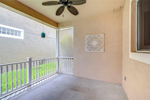 balcony with a ceiling fan