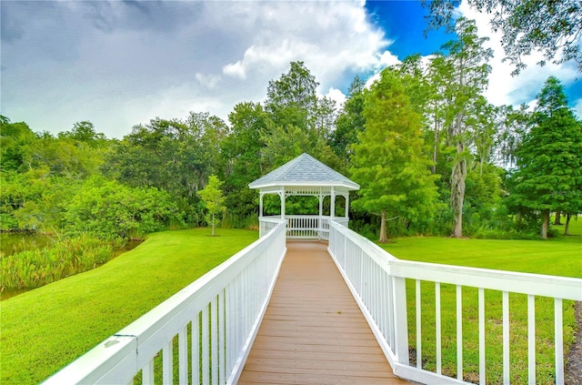 exterior space with a yard and a gazebo