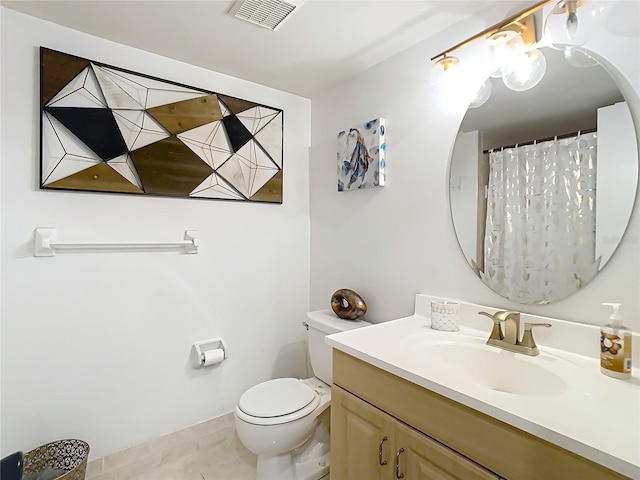 full bathroom featuring vanity, tile patterned floors, toilet, and visible vents