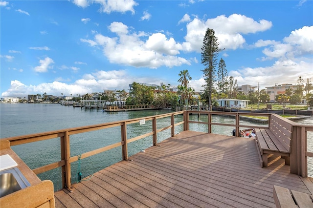 dock area featuring a deck with water view