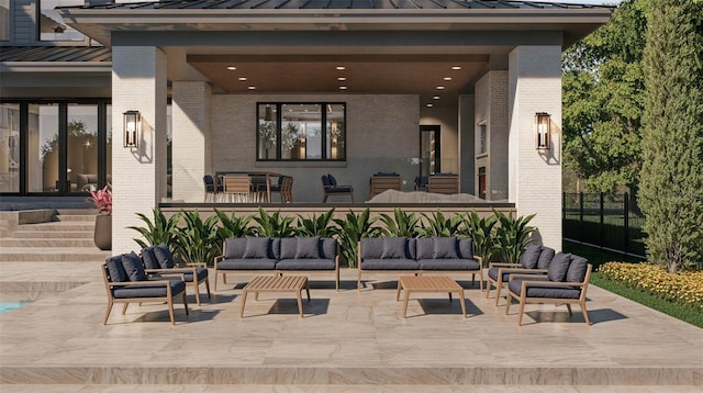 exterior space with fence and an outdoor living space