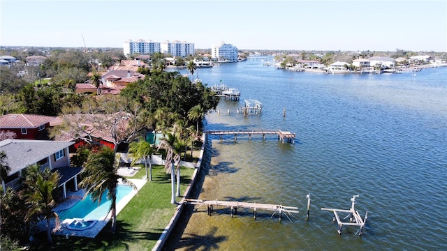 bird's eye view featuring a water view