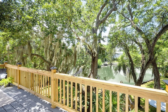 deck featuring a water view