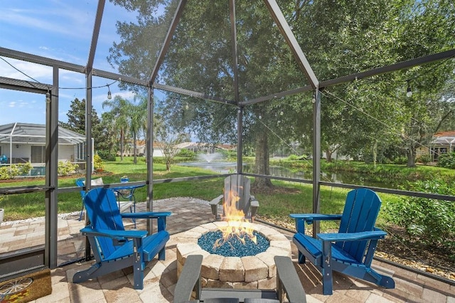 unfurnished sunroom with a water view