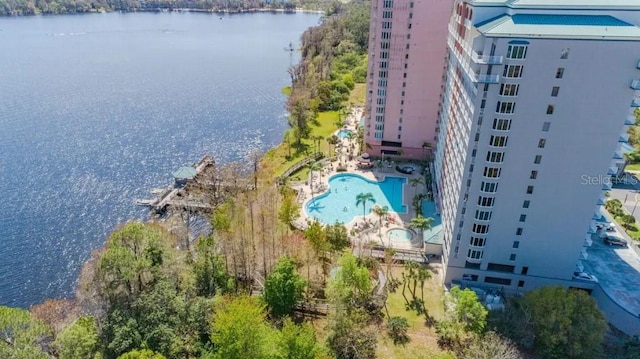 aerial view with a water view