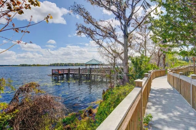 view of dock featuring a water view