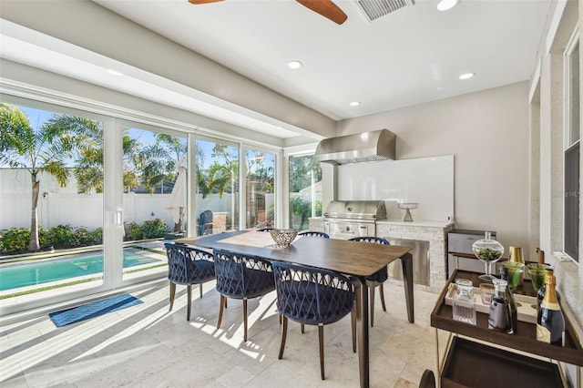 4012 W Morrison Ave, Tampa, FL 33629 - dining space with stone tile floors, visible vents, recessed lighting, and ceiling fan