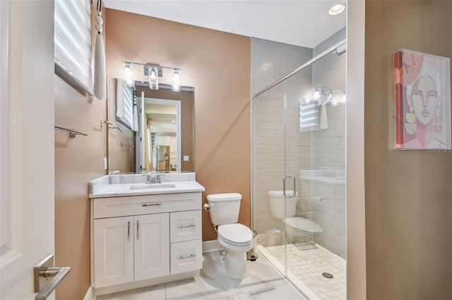 4012 W Morrison Ave, Tampa, FL 33629 - full bathroom featuring tile patterned floors, toilet, a shower stall, baseboards, and vanity