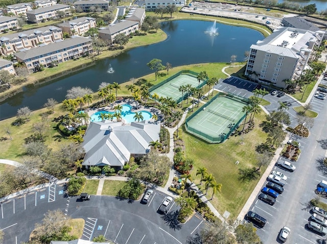 aerial view with a water view