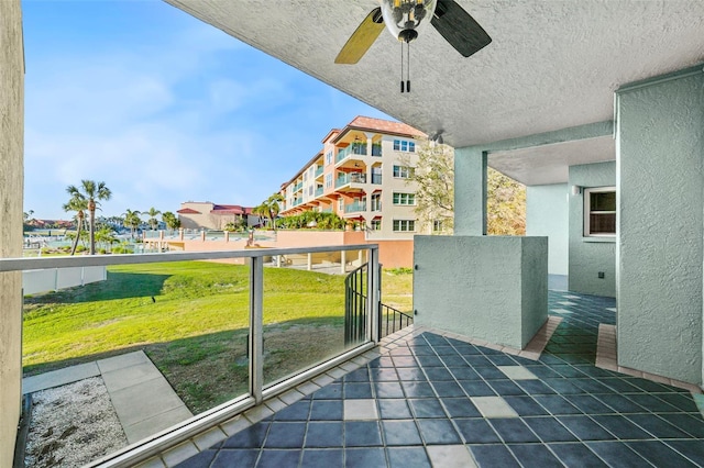 balcony with a ceiling fan