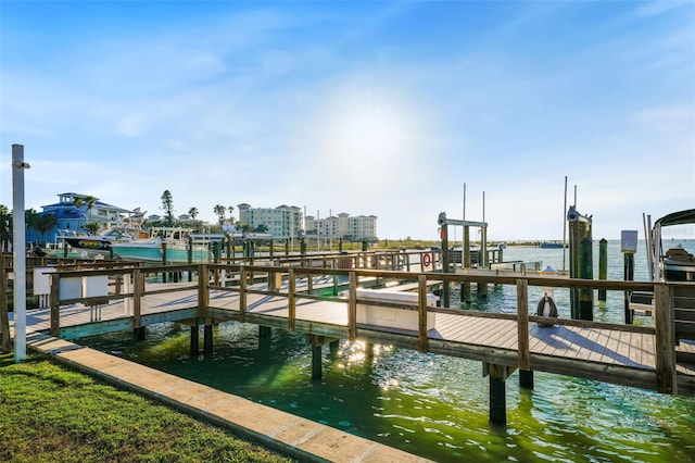 view of dock featuring a water view and boat lift