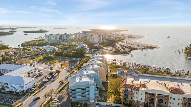 aerial view with a view of city and a water view