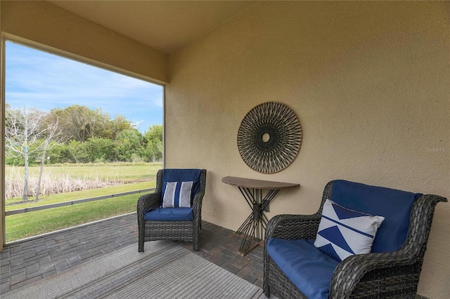 exterior space featuring vaulted ceiling