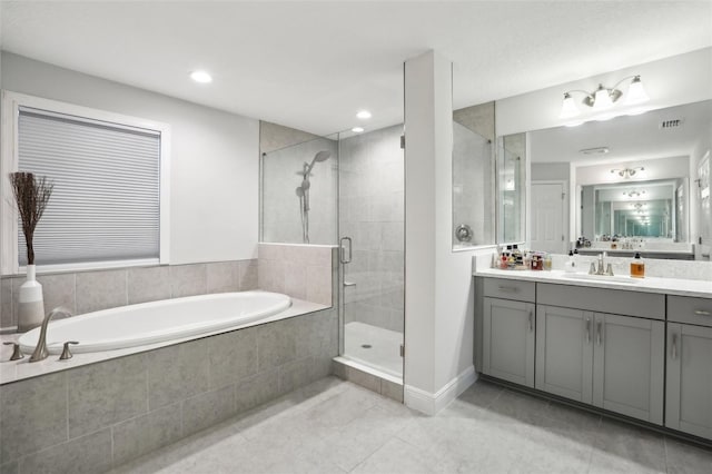 13176 Twin Bridges Dr, Riverview, FL 33579 - full bath with a bath, vanity, a shower stall, and tile patterned floors