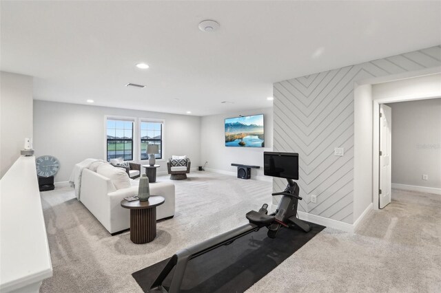 13176 Twin Bridges Dr, Riverview, FL 33579 - workout room featuring carpet flooring, baseboards, and recessed lighting