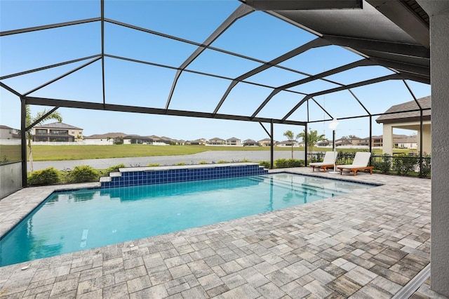 13176 Twin Bridges Dr, Riverview, FL 33579 - swimming pool featuring a patio, a residential view, and glass enclosure