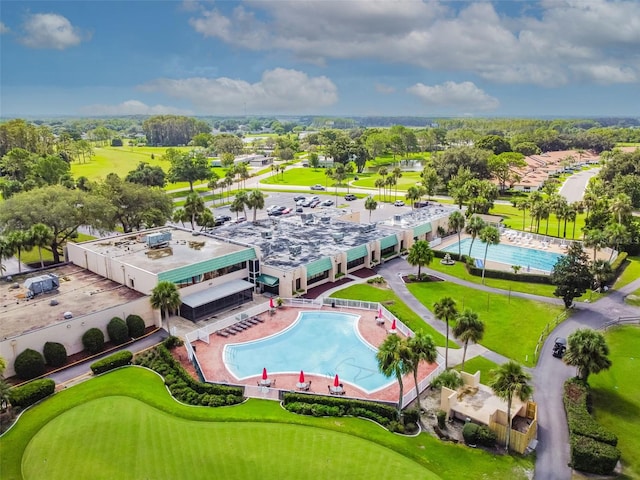 birds eye view of property featuring golf course view