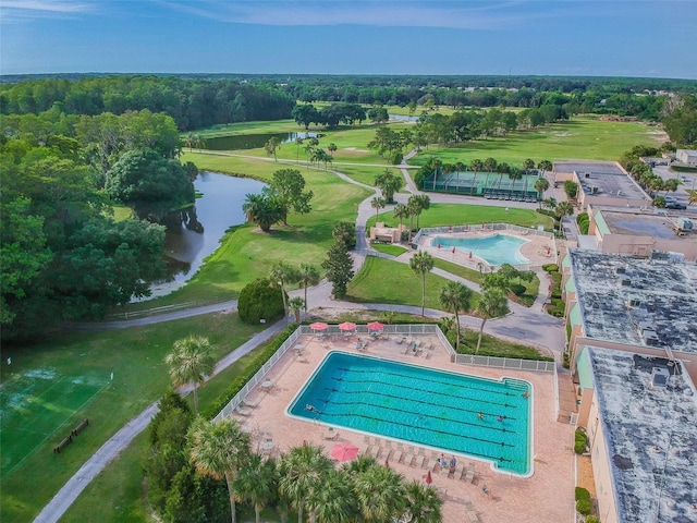 aerial view with a water view