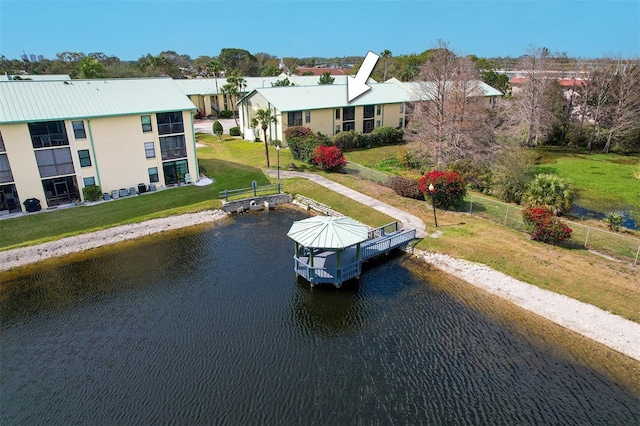 exterior space featuring a water view