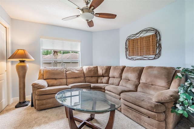 29312 Marker Loop, San Antonio, FL 33576 - living room featuring light colored carpet and a ceiling fan