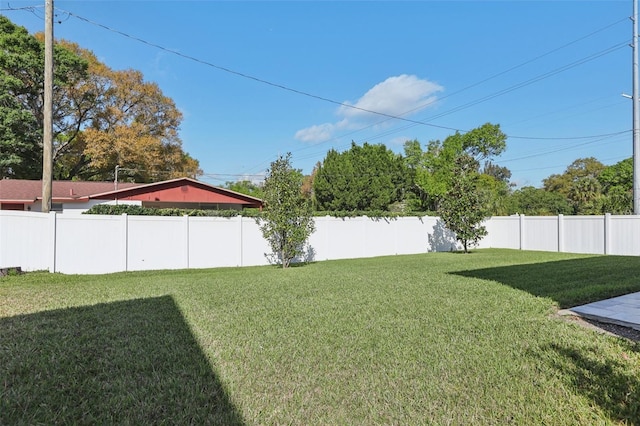 view of yard with a fenced backyard