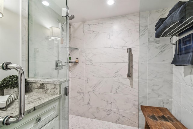 634 Edgewater Dr Unit 744, Dunedin, FL 34698 - full bath with a stall shower and recessed lighting