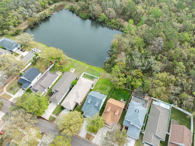 aerial view with a residential view and a water view