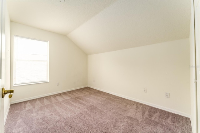 additional living space featuring lofted ceiling, carpet, and baseboards