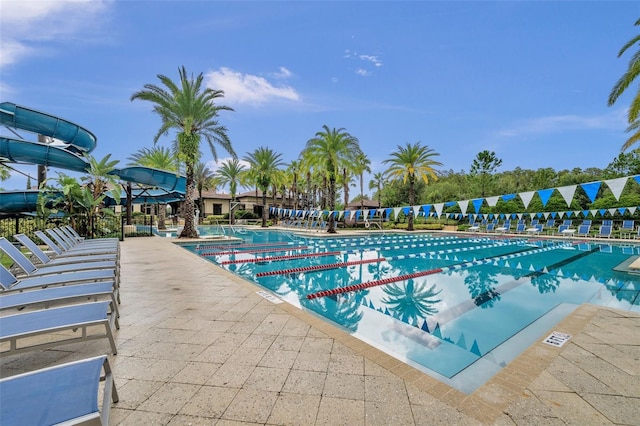 pool with a patio