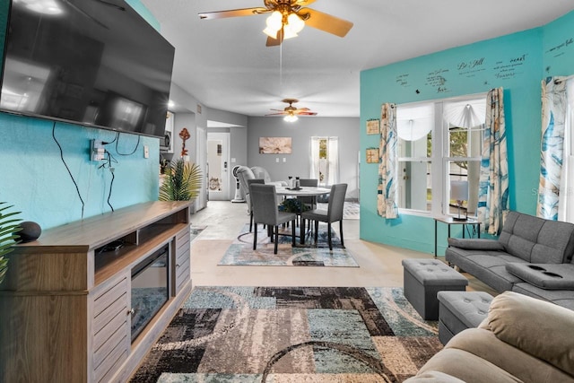 living area featuring finished concrete floors