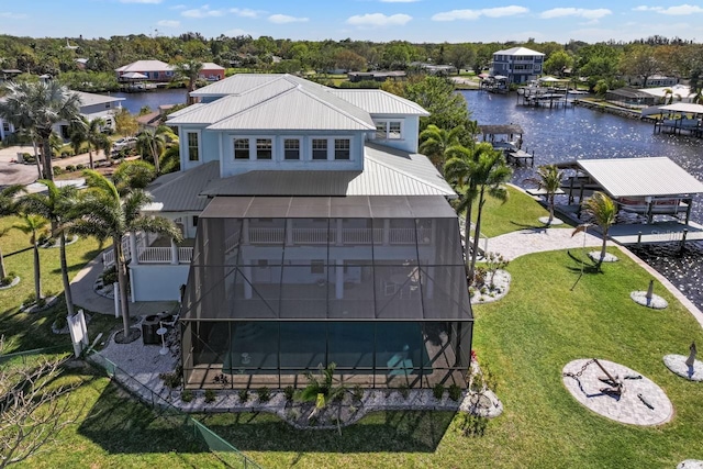 aerial view with a water view