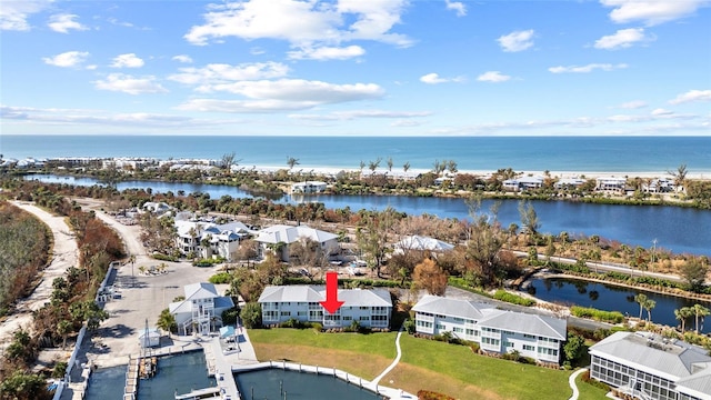 aerial view with a water view