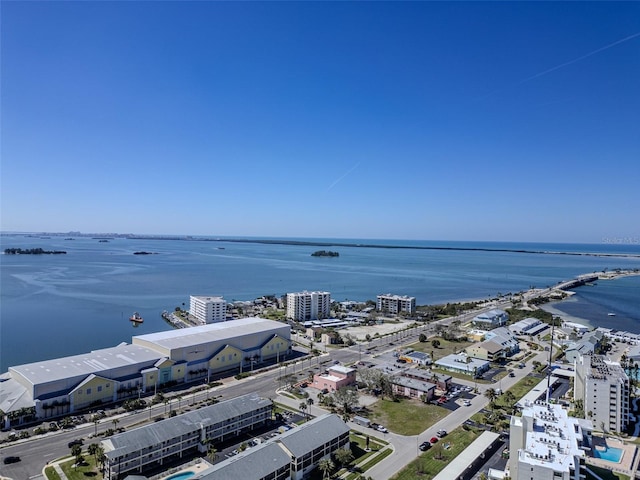 aerial view with a water view and a city view