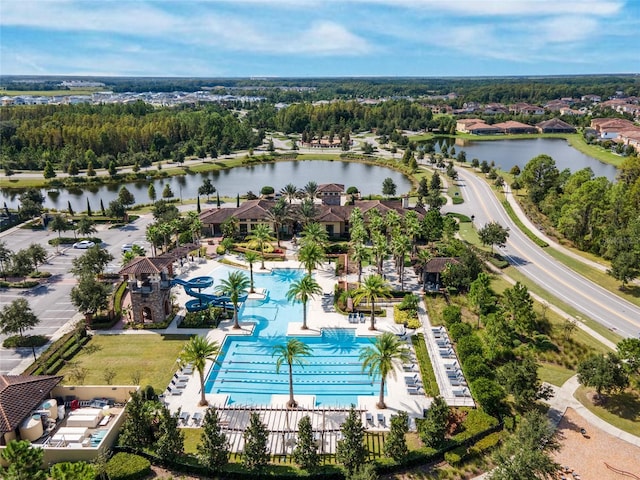 aerial view featuring a water view