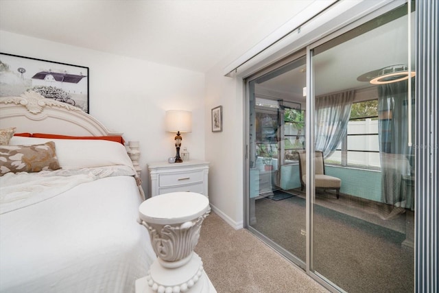 bedroom featuring carpet floors, baseboards, and a closet