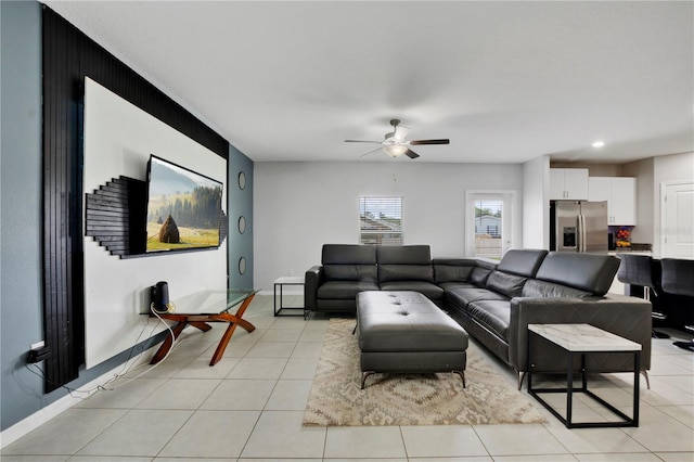 1773 Yellow Trl, Lakeland, FL 33801 - living room with recessed lighting, ceiling fan, and light tile patterned floors